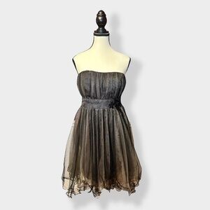 Women’s Large 10 12 Black Brown Strapless Ballerina Layered Tulle Dress Large
